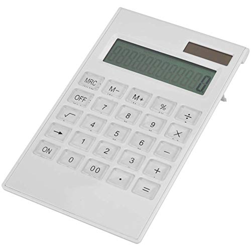 Calculator, Student Scientific Desktop Solar and Battery Dual Powered White Calculator with Crystal Button