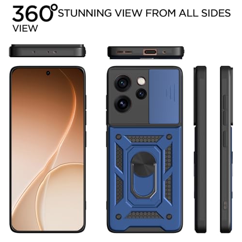 Image of Outlouders Back Cover for Oppo Reno 15 Pro Mini 5G | D10 Tough Armor 360 Protection Case with Sliding Camera Shield & Ring Holder Stand Bumper Case (Blue)