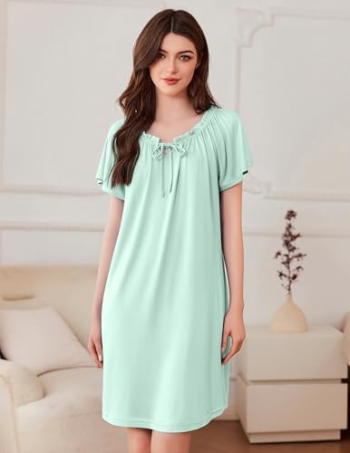 Ekouaer Nightgowns for Women Pleated Sleep Shirts Short Sleeve Night Shirts Comfy Ladies Sleepdress2