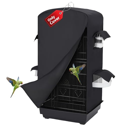 Bird Cage Cover for Night - Black Birdcage Cover with 4 Access Windows -Insulated Birdcage Cover with Dust Protection- Fits Parakeet Cockatiel & Conure Medium Cages(17.7x13.4x32.3 inch)
