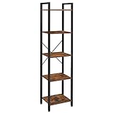 VASAGLE 5-Tier Bookshelf, Bookcase, Storage Shelving Unit with 5 Shelves, for Study, Living Room, Bedroom, 15.7 x 11.8 x 57.5 Inches, Industrial, Rustic Brown and Black ULLS100B01