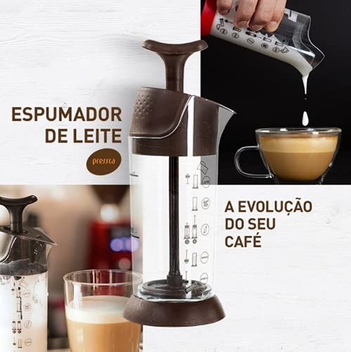 Espumador De Leite Pressca preto, Leite Cremoso, BPA Free, 200 ml, Mixer, Cremeira.