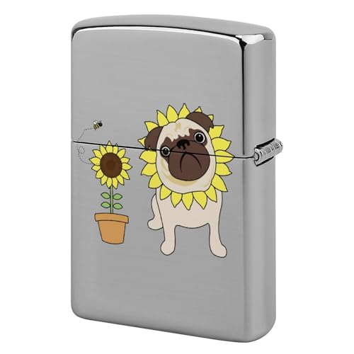 ライターケース ZIPPO/ジッポー兼用ケース ひまわり パグ ジッポライターカバー 互換性のある 軽量 おしゃれ 両面プリント メンズ レディース 贈り物