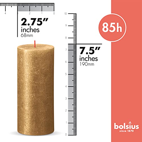 Bolsius 4 Pack Gold Shimmer Metallic Pillar Candles - 2.75 X 7.5 Inches - Premium European Quality - Natural Eco-Friendly Plant-Based Wax - Unscented Dripless Smokeless 85 Hour Party & Wedding Candles #TOP1