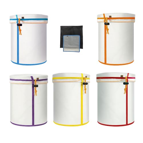 5 Gallon Filter Bags, 5-Pack Reusable Nylon All-Mesh Filter Bags 25-220 Micron, Multi-Use for Hydroponics Gardening, Industrial Applications