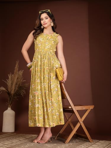 Image of Dress for Women | New Rayon Floral Printed Flared Maxi Dress for Women & Girl's