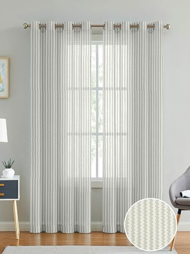 Image of Polyester Transparent Zig-Zag Net Sheer Curtains for Door Balcony Home Decoration, 12 feet Long, White, Set of 2