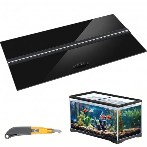 Image of Sieral Aquarium Polycarbonate Canopy Set 29 x 11.38 x 0.12 Inch for 20 /29 /37 Gallon Without Center Brace Aquariums Cover Fish Tank Lid with a Hook Knife, Black