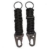 EKLORN 2 Pack Paracord Carabiner Survival Keychain Lanyard with Firestarter (Black)