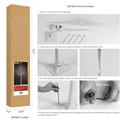 Image of LIGHTSHARE 8 Feet 132L LED Birch Tree Lights, Warm White, for Holiday Party and Christmas Decoration, Indoor and Outdoor Use