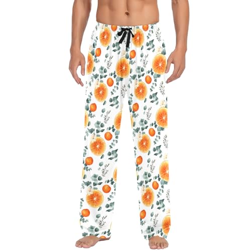 Mens Cotton Pajama Pants Sleep Lounge Pj Bottoms Sleepwear with Pockets Drawstring S Orange Vine2