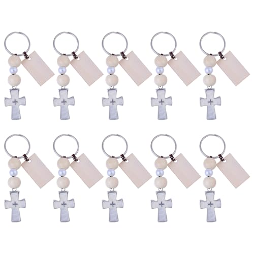 Porte clés en croix bois pour cadeau baptême communion et pendentif sac à dos