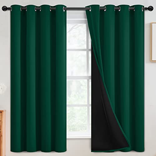 Image of SimpleHome Dark Green 100% Blackout Curtains Room Darkening Living Room 63