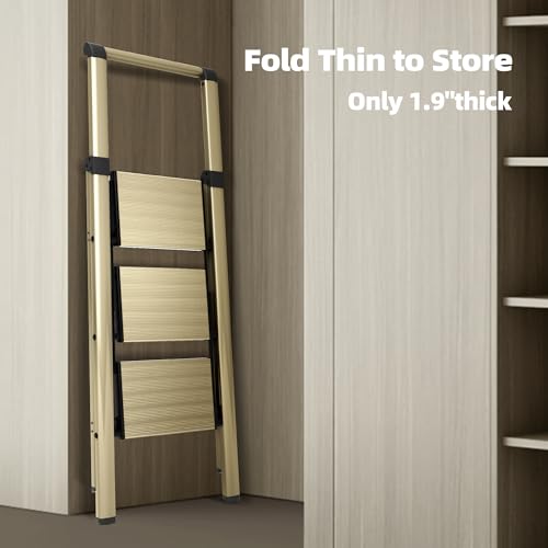 Hillhutapex 3 Step Foldable Aluminum Step Ladder With Handgrip thumb #4