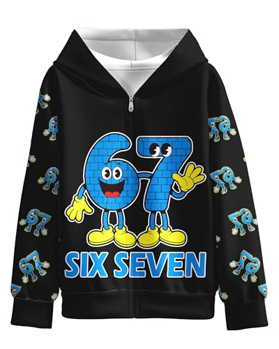 Difforever Kids 67 Hoodie Boys Girls Sweatshirt Six Seven Youth Zipper Jacket 6 7 Number Printed Long Sleeve for 2-12Y A-black