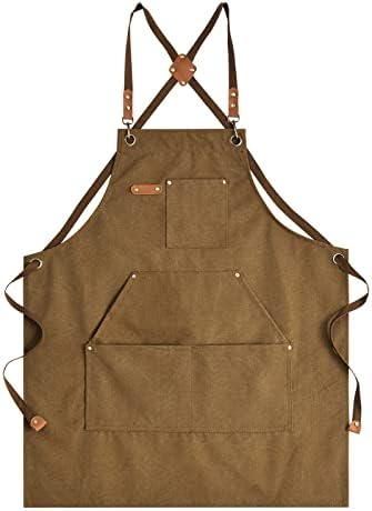 Aoomzoon Canvas Aprons for Men Women, Heavy Duty BBQ Apron with Pockets