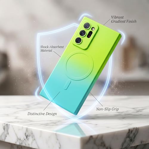 Image of amazon basics Gradient Mag-Safe Case for Samsung Galaxy Note 20 Ultra | Soft Silicone Shockproof Cover with Camera Protection | Slim Lightweight Design | Smooth Touch & Durable - Green & Blue