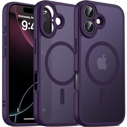 Image of Oterkin Magnetic for iPhone 17 Case Matte,Upgraded Full Camera Protection Compatible with MagSafe Frosted Translucent Shockproof Anti-Scratch Slim Fit Case Military Grade Protection (Dark Purple)