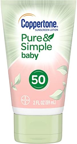 Coppertone Pure & Simple Baby SPF 50 Face Sunscreen Lotion, Zinc Oxide Mineral Sunscreen, Tear Free, Sunscreen for Face, Travel Size, 2 Ounce