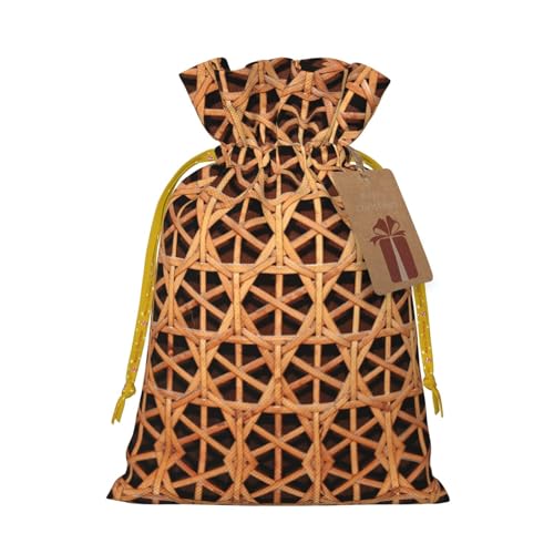 Bolsa de regalo de mimbre tejida de lino con cordón, bolsa de regalo para fiestas de Navidad, bolsas de almacenamiento reutilizables