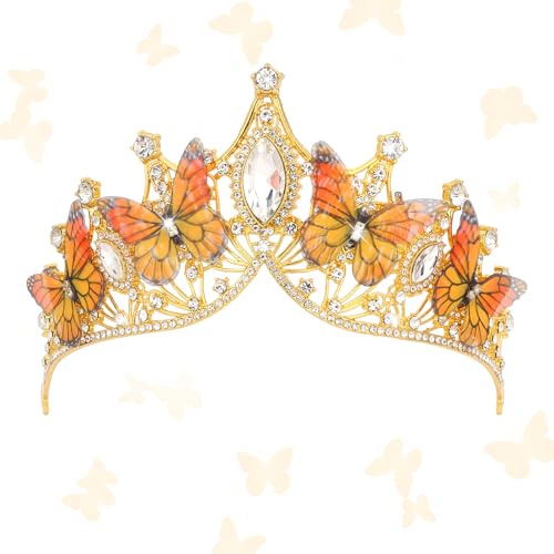 CIEHER Baroque Queen Crown for Women,Rhinestone Wedding Tiaras and Crowns Crystal Vintage Princess Crown Headband Birthday Tiara (Butterfly - Orange)