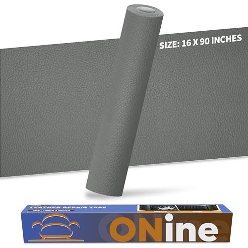 Image of ONine Leather Repair Patch，Leather Repair Tape, 16 x 90 inches Leather Repair Patch for Furniture,Vinyl Repair Kit，Leather Couch Patch，for Sofas, Furniture, Car Seats（Grey-Litchi Grain