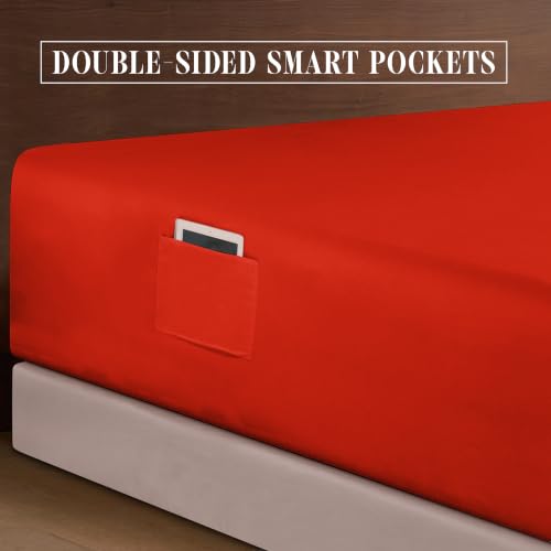 Image of Elegant Comfort Luxury 1500 Premium Hotel Quality Microfiber 4-Piece Sheet Set - Soft, All Around Elastic 18-24 Inches Deep Fitted Sheet - Extra Deep Pocket Sheets, Queen, Red