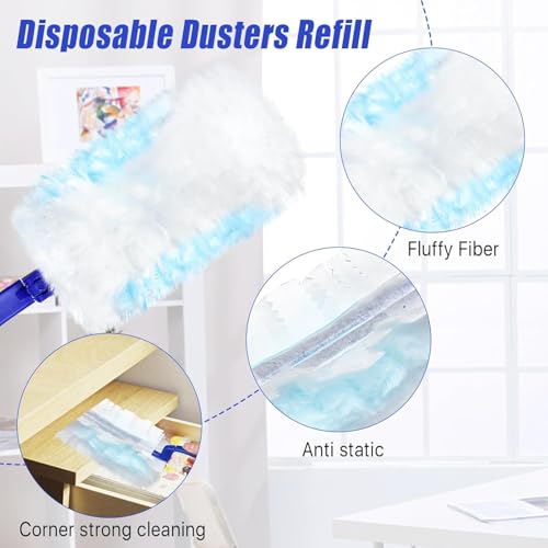 Image of 50 Count Duster Refills for Swiffer Duster, 180 Heavy Duty Disposable Dusters Replacement Kit with Handle, Heavy Duty Multi Surface Duster Refills for Home, Office, Blinds, Ceiling Fans