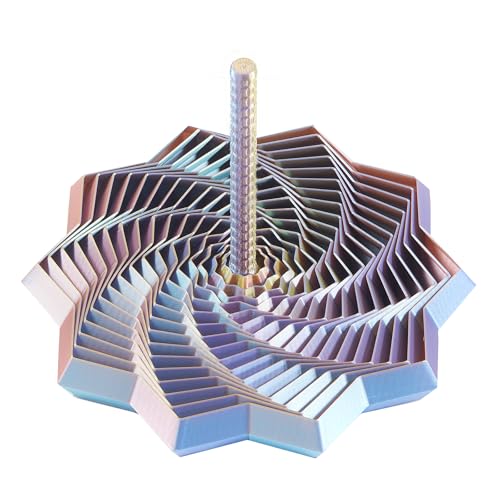 Image of 3D Printed Expanded Sensory Star with Handle, Custom Dual /Tri /Quad-Color Printing,Dual Motion Hypnotic Spiral for ADHD Focus & Stress Relief,Office Desktop Fidget Toy (FourColor-2, M-19 Rings)