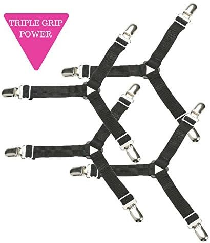 Bed Sheet Strap Bands Grippers Suspenders (4, Black)