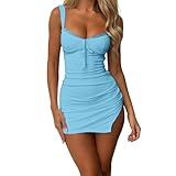 Womens Sexy Lace Dress Tight Going Out Slip Ruched Spaghetti Sweetheart Neck Party Bodycon Mini Dresses Blue M