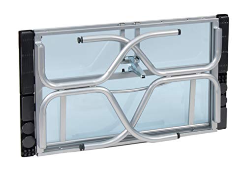 Studio Designs Folding Modern Glass Top Adjustable Drafting Table Craft Table Drawing Desk Hobby Table Writing Desk Studio Desk, 35.25" W X 23.75" D, Silver / Blue Glass #TOP4