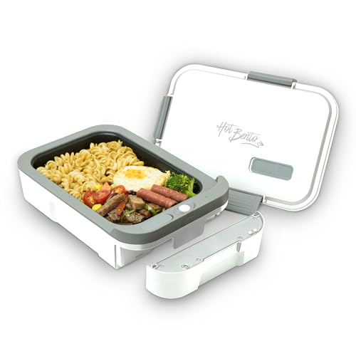 Hot Bento PLUS Self Heating Lunchbox | Fast Heating Food Warmer, Battery & AC Powered, Easy to Clean | Portable Anywhere From The Office To The Open Road (Elegant White)