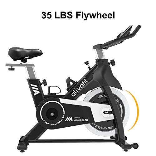 Ativafit Exercise Bike Stationary Indoor Cycling Bike 35 lbs Flywheel Belt Drive Workout Bicycle Training LCD Monitor / Ipad Mount / Adjustable Handlebar for Home Cardio Workout