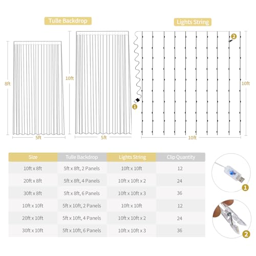 Cortinas fondo de tul blanco con luces 10ft x 8ft miniatura 5
