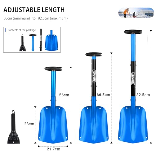 Overmont Lawinenschaufel Aluminium - Schneeschaufel Abziehbar 3 Teilig - Klappschaufel Ausziehbar - Notschaufel mit Eiskratzer und Tragetasche - für Gartenarbeit Winter Auto im Freien
