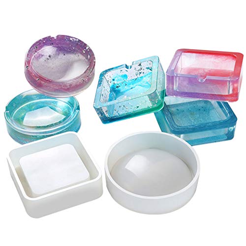 DIY Casting Mold, JUSTDOLIFE 2 Pack Resin Casting Molds DIY Round Square Resin Silicone Ashtray Molds for DIY Home Resin Casting Craft