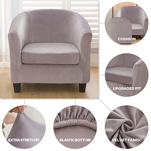 Mingfuxin 2 Pieces Tub Chair Covers,Upgraded 2 IN 1 Design Stretch Velvet Armchair Sofa Slipcover with Cushion Cover - Image 4