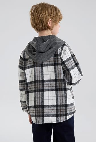 Image of SOLOCOTE Big Boys Flannel Plaid Shirt Kids Cotton Lightweight Hooded Long Sleeve Spring Fall Button Front Jacket