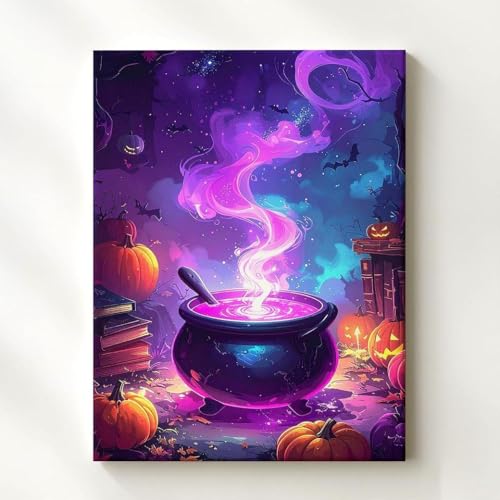 Gifitto - Magical Cauldron Pink Purple Halloween Canvas, Horror Paintings,