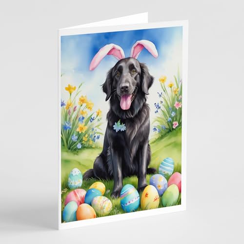 Caroline's Treasures DAC5034GCA7P Flat-Coated Retriever Easter Egg Hunt Greeting Cards Pack of 8 Blank Cards with Envelopes Whimsical A7 Size 5x7 Blank Note Cards