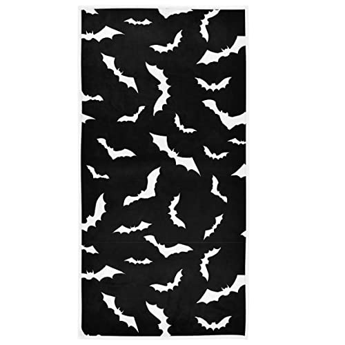 Wamika Black Bats Hand Bath Towel Shower Towels Set Happy Halloween Witch Pumpkin Spooky Boo Kitchen Hanging Gym Fingertip Bathroom Towel Highly Absorbent