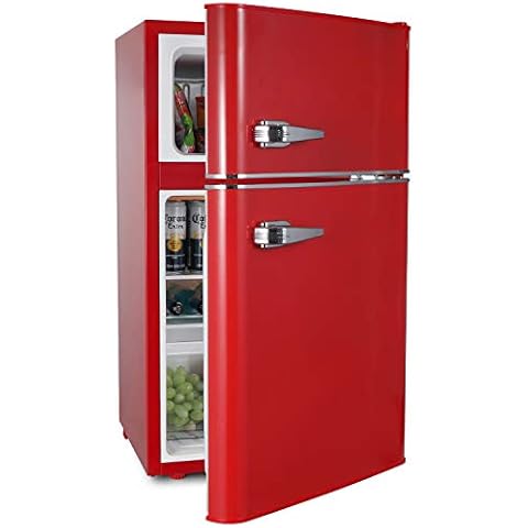Northair 2-Door Mini Refrigerator with Freezer Compact Fridge with Removable Basket and Shelves 3.2 Cu Ft Red Cover