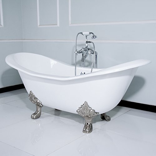 Kingston Brass Aqua Eden Vctnd7231Nc1 Cast Iron Double Slipper Clawfoot Bathtub With Chrome Feet Without Faucet-Drillings, 72-Inch, White #TOP1