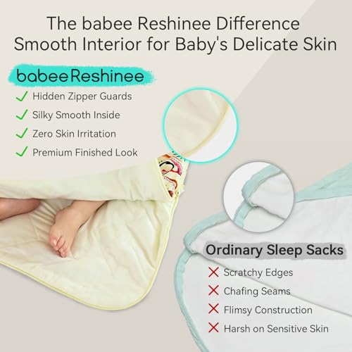 Image of babee Reshinee Bamboo Viscose Sleep Sack for Babies and Toddlers 1.0 Tog Wearable Blanket 2-Way Zipper Baby Shower Gifts