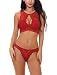 Produktbild FEOYA Damen Dessous Set Sexy Spitze BH Lingerie Unterwäsche Negligee String Reizwäsche Rot XL