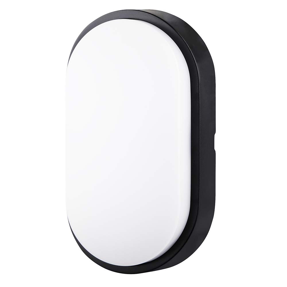 10W LED 4000K IP54 Flush Wall Mounted Oval Bulkhead Light Fitting with Black Trim - Perfect for Indoor, Outdoor, Bath, Kitchen, Hallway, Corridor, Utility, Garden, Shed, Workshop, Patio etc - 1 Pack
