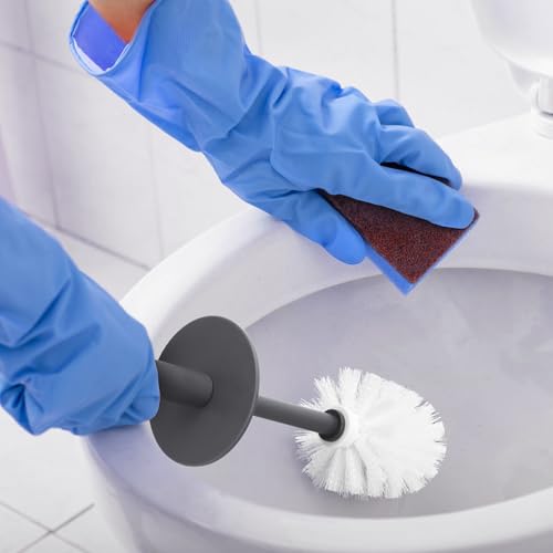 Image of Topsky Toilet Brush,2 Pack Compact Toilet Brush & Holder Set,Plastic Round Barrel Loo Brush with 2 Replacement Toilet Brush Head,Durable for Bathroom Toilet,Dark Gray
