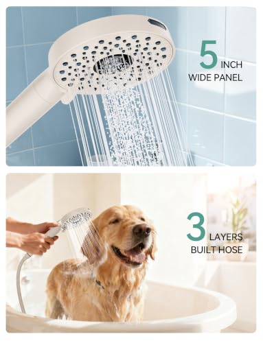 Image of Magichome Shower Head with Handheld, High Pressure 10-Spray Detachable Chrome Showerhead with Stainless Steel Hose,Matte Khaki