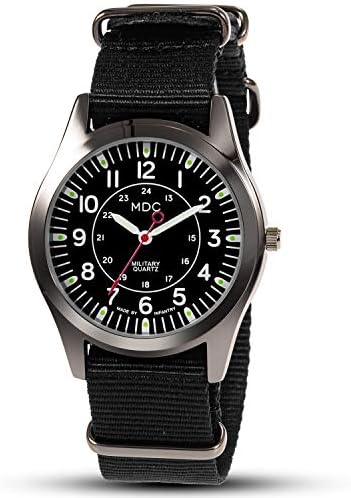 Infantry MDC Mens Analog Watch, 12/24 Hour Military Wrist Watches for Men Tactical, Army Field Wristwatch with Slip-Thru Nylon Band
